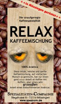 SpezCom Relax Kaffeemischung mit 50% entcoffeiniertem Kaffee SpezCom Relax Kaffeemischung mit 50% entcoffeiniertem Kaffee